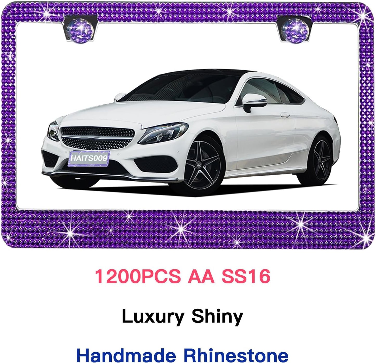 2 Pack License Plate Frames for Women, Sparkly Rhinestone Diamond Car Accessories with Glitter Crystal Caps (Violet（2PCS）)