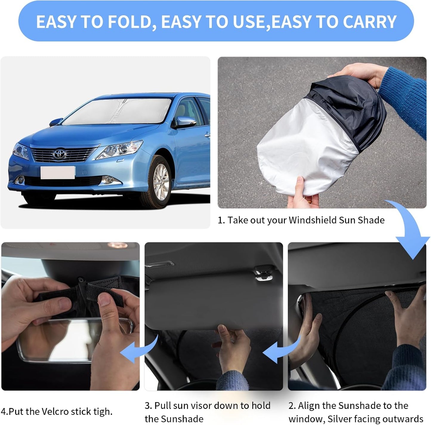 for Toyota Camry Sun Shade Sunshade Windshield Cover - 4 Layers Front Window Shade for Camry 2018-2024 LE XLE Hybrid SE XSE Sun Visor - 240T Shade Blocks UV Rays Car Accessories