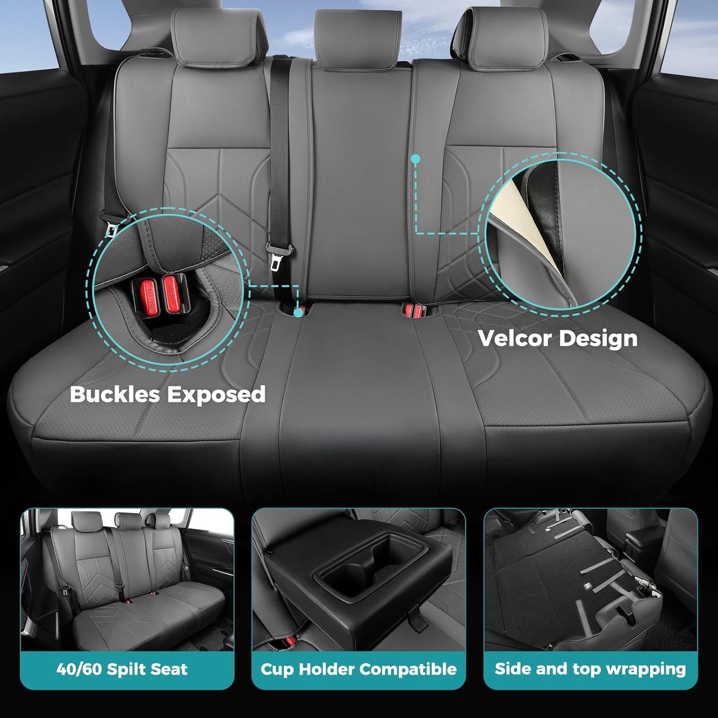 for Toyota RAV4 Seat Covers 2019 2020 2021 2022 2023 2024 2025 RAV 4 Prime & Hybrid XLE LE Limited XLE Premium (Not for XSE/SE Hybrid) - Custom Leather Car Seat Covers Full Set - BlackGrey