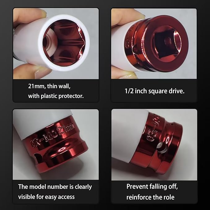21mm 1/2" Drive Wheel Protector Impact Socket, Lug Nut Socket, Non-Marring Thin Wall Deep Socket