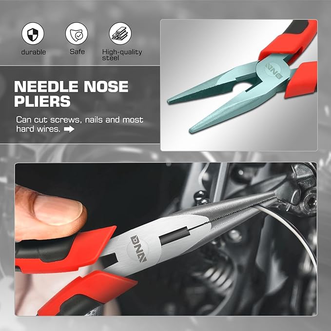 DNA Motoring TOOLS-00063 3 Piece Pliers Set – 6.5 inch Linesman Pliers w/Durable Jaws, Milled Teeth, Hot-Riveted Joint