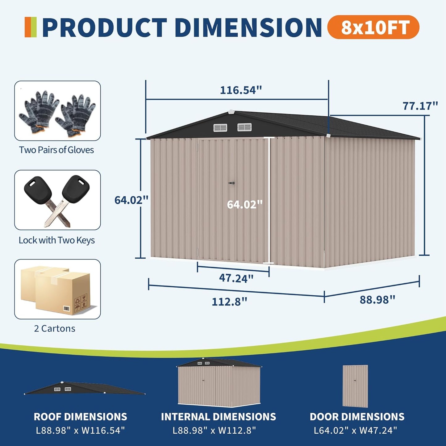 8x10 FT Metal Storage Sheds Outdoor with Floor, Metal Yard Sheds Garden Shed Kit, MetalTool Shed with Lockable Door, Metals UtilitySheds Buildings with Air Vent for Backyard Garden Patio Lawn