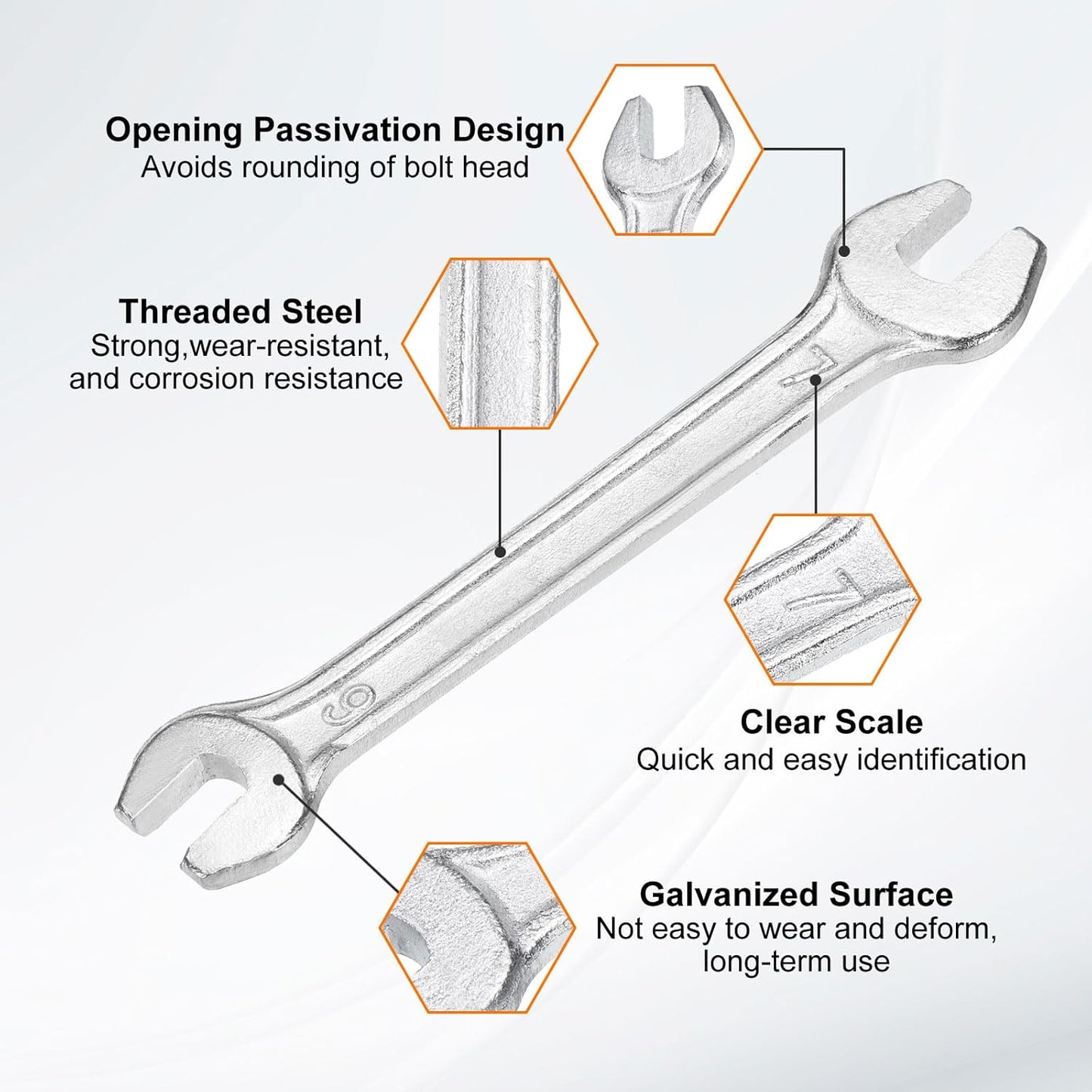 HARFINGTON Double Open End Wrench 6mm x 7mm Metric 15 Degree Offset Angle Small Flat Head Wrench Galvanizing Open Ended Spanner for Automotive Repair Furniture Assembly