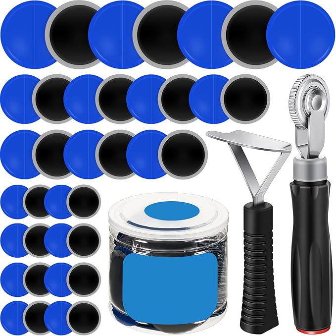 Tallew 90 Pcs Tire Patches Kit 32 mm 42 mm 58 mm Tire Repair Unit with Roller and Liner Scraper, Tube Patch Auto Repair Stitcher Tools for Car Truck Bike Motorcycle Wheel