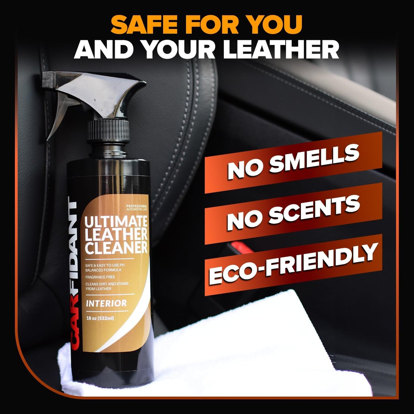 Carfidant Ultimate Leather Cleaner & Stain Remover for Cars - Cleans and Restores Seats, Coach, Purses, Handbags, Furniture, Shoe, Boot, Sofa and Interior