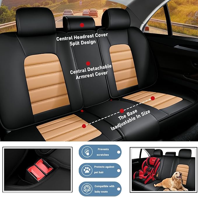 Car Seat Covers Fit for Toyota Highlander 2000-2025 | 7 Seat Car Seat Cover | No-Slip Waterproof Breathable Faux Leather Automotive Seat Covers Auto Interior Covers Black-Orange,Full Set with Pillow