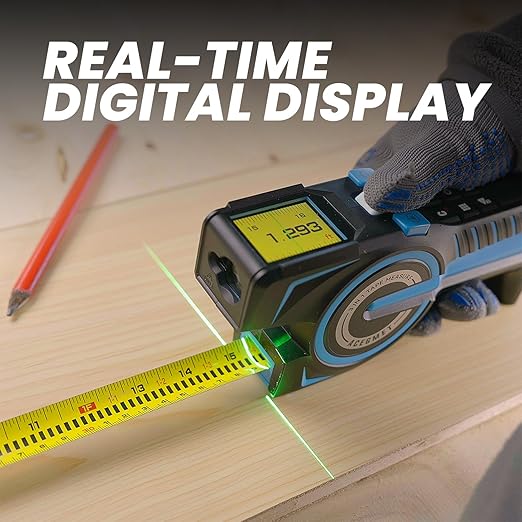 3-in-1 Digital Tape Measure, 330Ft Laser Measurement Tool & Auto Lock Tape with Instant Digital Readout, Extended Laser Line & Incremental Measurement, Replaceable Tape | Swappable Battery | APP Sync