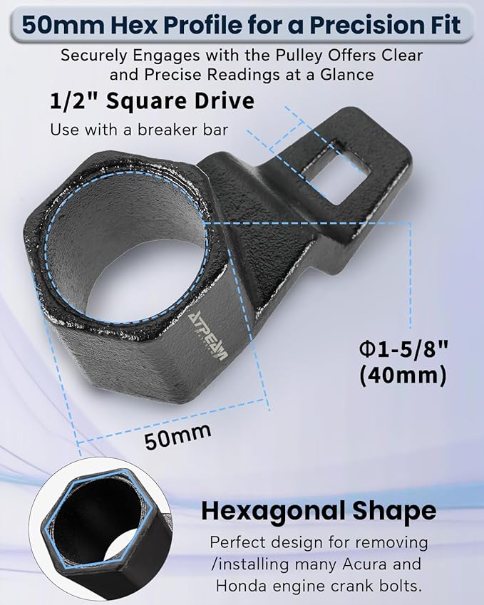 ATPEAM Crank Arm Removal Tool Crank Arm Tool for 1/2" Drive for Honda and Acura Engines (50mm Crankshaft Pulley Wrench)