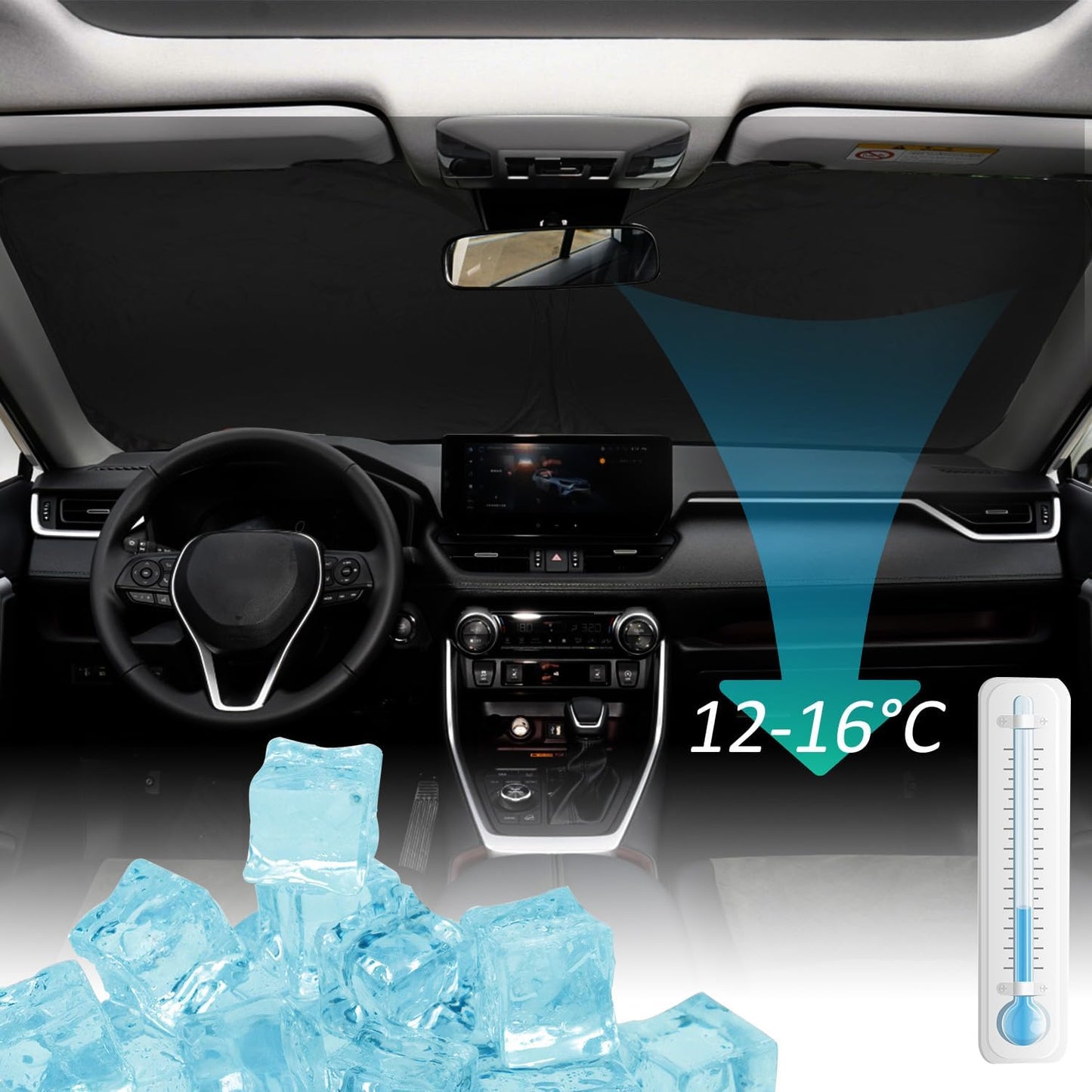 ROCCS Windshield Sun Shade fit for Toyota 4Runner 2010-2023 2024 2025,Foldable Front Window Sunshade Sun Visor Protector Blocks UV Rays Keep Your Car Cooler