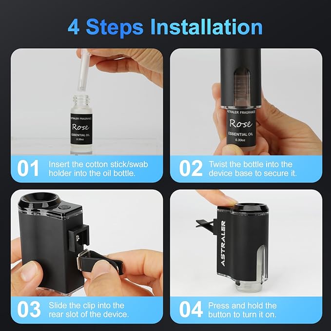 Smart Car Air Freshener Diffuser – Auto On/Off Aromatherapy Diffuser with 3 Scent Modes, USB Rechargeable, Vent Clip, 6 Essential Oil Refills Included – Long-Lasting Fragrance, Car Decor & Gift