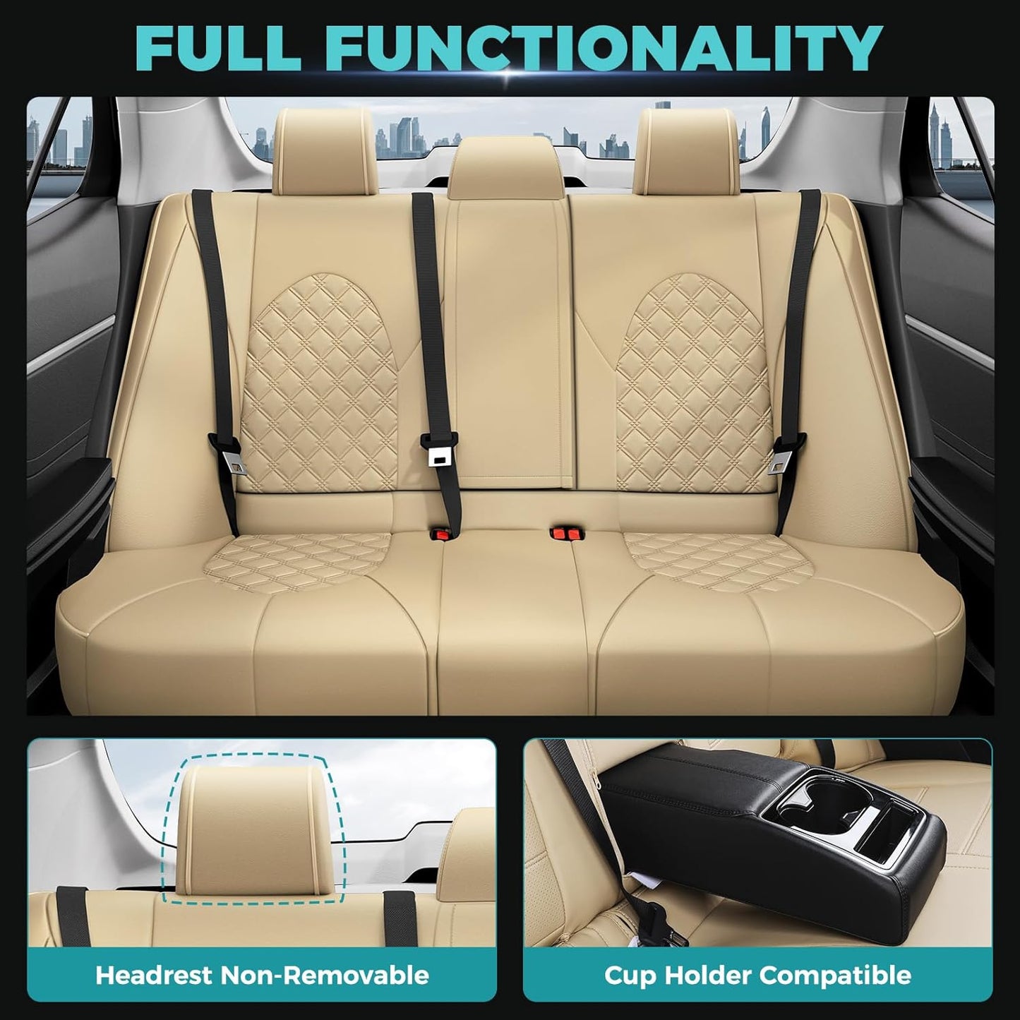 for Toyota Camry Seat Covers LE SE SE Nightshade 2018 2019 2020 2021 2022 2023 2024 - Custom Car Seat Covers Full Set, Waterproof Breathable Leather Seat Covers for Cars, Beige Not for Hybrid