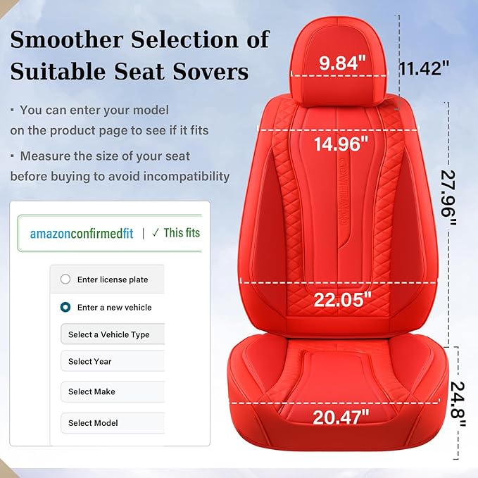 Coverado Car Seat Covers Full Set, Front Seat Cover and Back Seat Covers for Cars, Faux Leather Waterproof Seat Covers, Car Seat Protectors, Automotive Seat Covers Universal for Most Vehicles Red