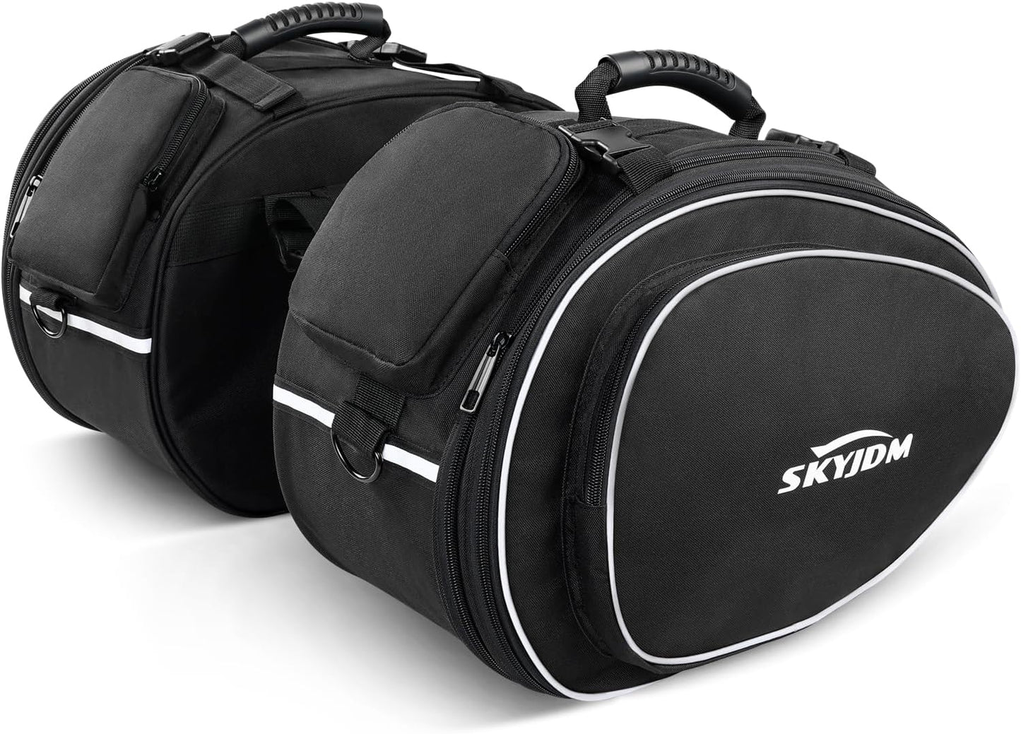 Motorcycle Saddlebags with Protective Cover, Large Capacity Extendable Saddle Bags Motorcycle Side Bag with Reflective Strip
