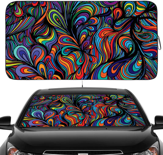 Gven Car Windshield Sun Shade, Artistic Design Car Shade Foldable Windshield Sun Visor Heat-Reflective Sunshade for Summer (Abstract, S)