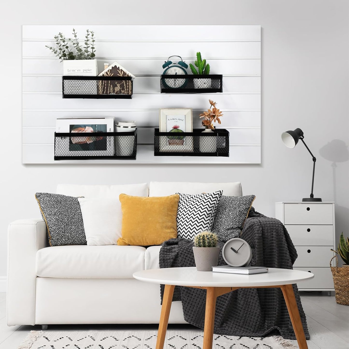 Coume 4 Pcs Black Slatwall Baskets 4 Size Metal Mesh Wire Basket for Slatwall Panels Ventilated Wall Mounted Hanging Accessories for Home Garage Retail Store Display Organizing(Mixed Size)