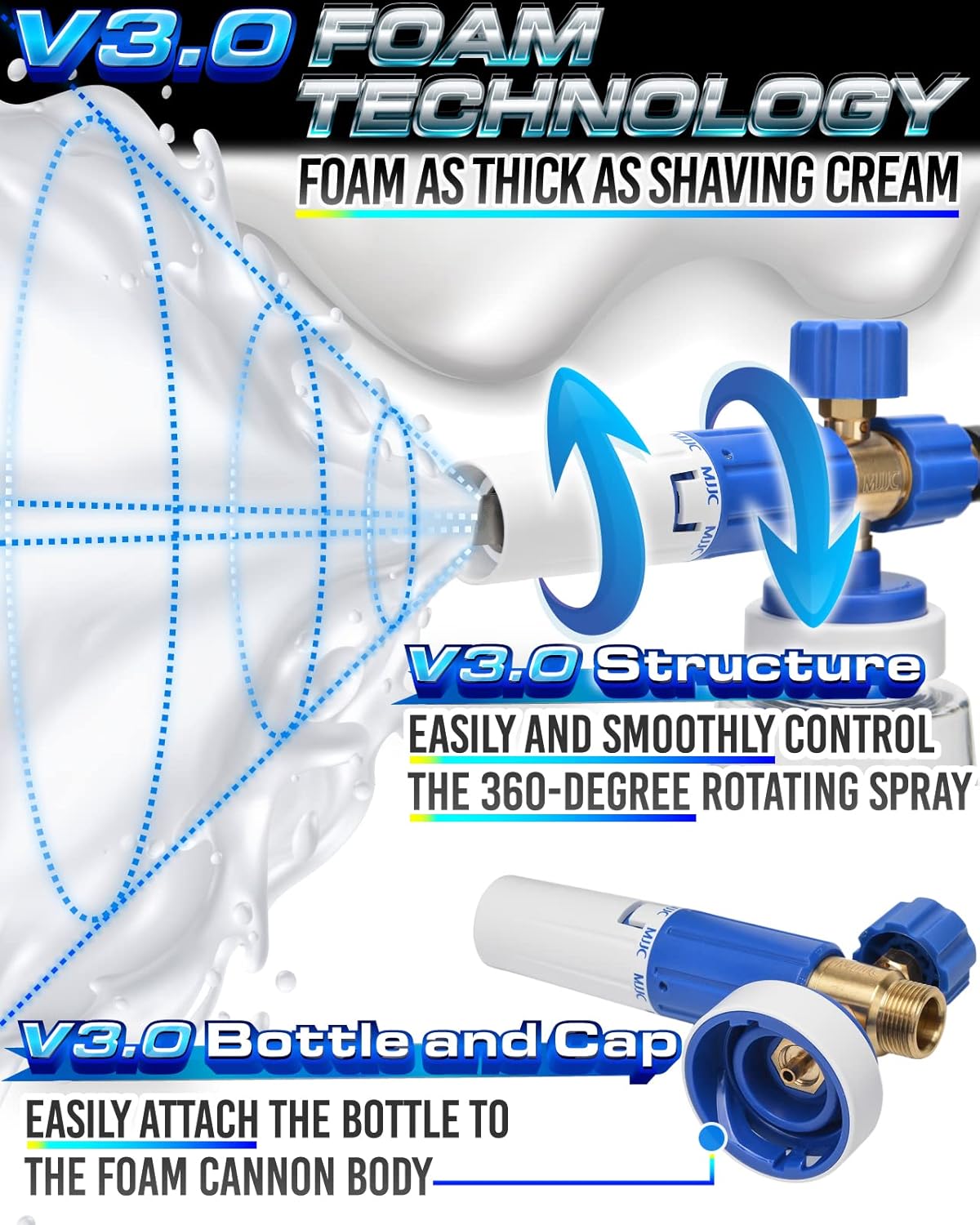 MJJC Foam Cannon S V3.0 (Thicker Snow Foam Technology) with 1/4 Inch Quick Connector for Pressure Washer Foam Soap(20 fl oz) Kit