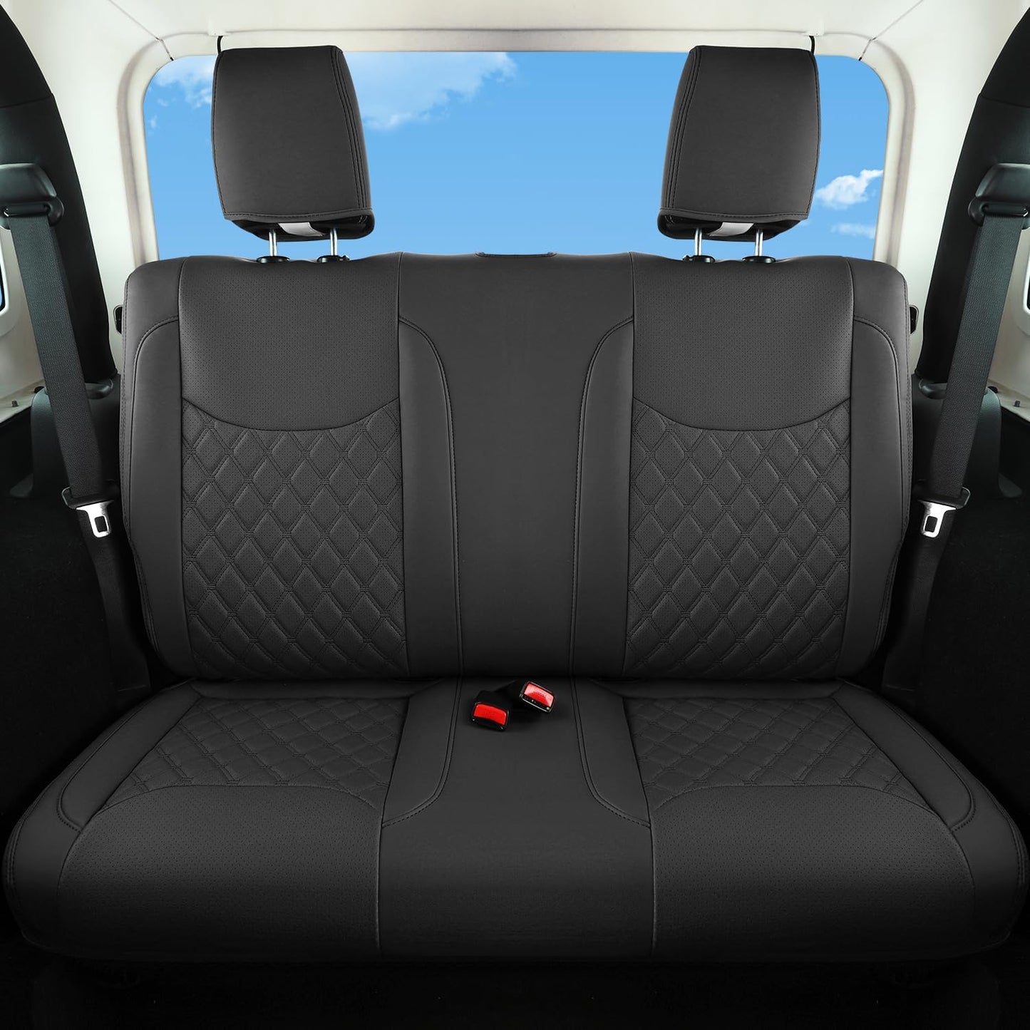 GIANT PANDA Customized Full Set Car Seat Covers for Jeep Wrangler 2 Door JK Sport Sahara Rubicon Freedom Willys Wheeler 2013 2014 2015 2016 2017, Faux Leather - (Black)