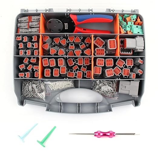 504PCS Deutsch Connectors Kit with Crimping Tool, 2/3/4/6/8/12 Pin DT Connectors with Removal Tool, Size 16 Solid Terminal Contacts, 14-18 AWG