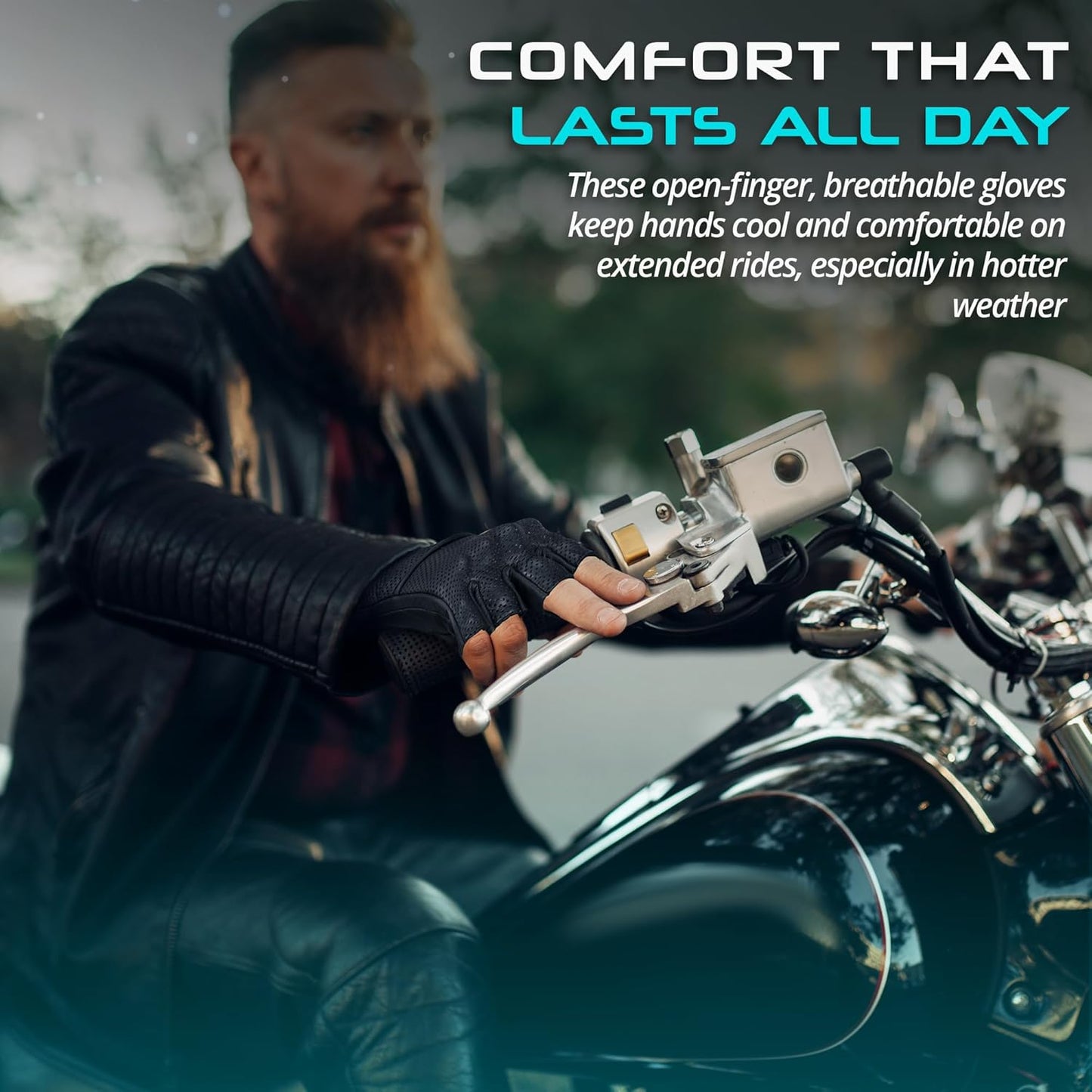 aasportx Motorcycle Gloves - Men's Leather Motorbike Gloves with Touchscreen Function - Non-Slip Pads for Men & Women