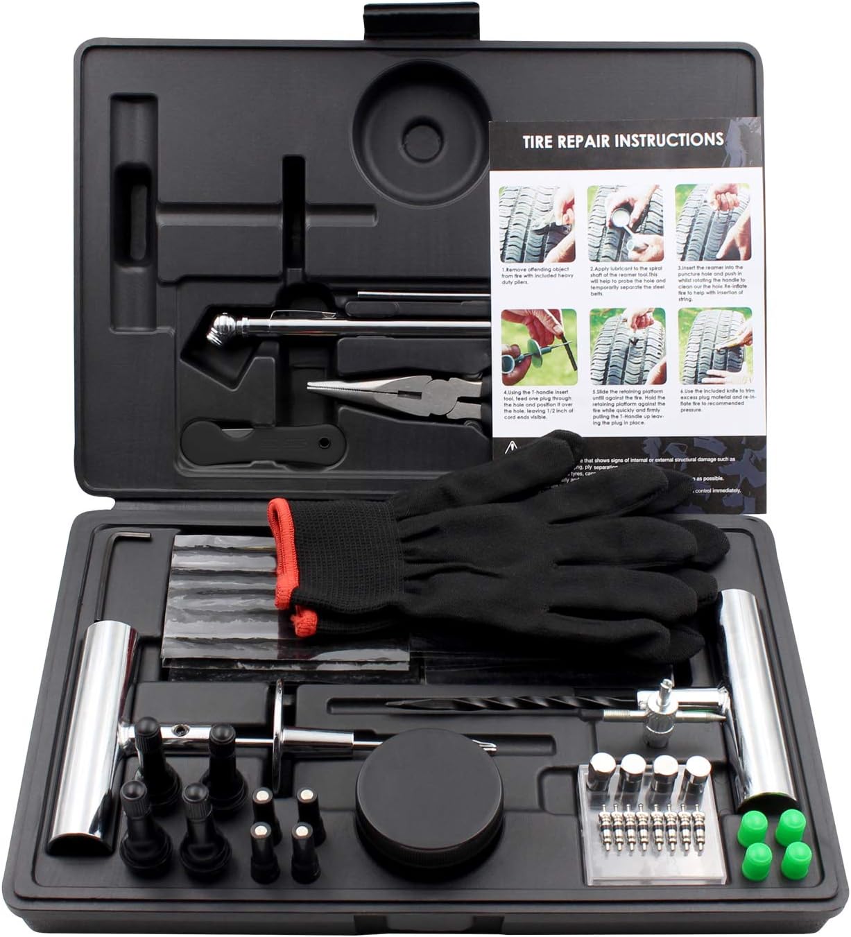 Tire Repair Kit, 87pcs Tire Patch Kit with Plugs to Fix Punctures and Plug Flats for Car, Motorcycle, Truck, Tractor, Trailer, RV, ATV, ARB, SUV