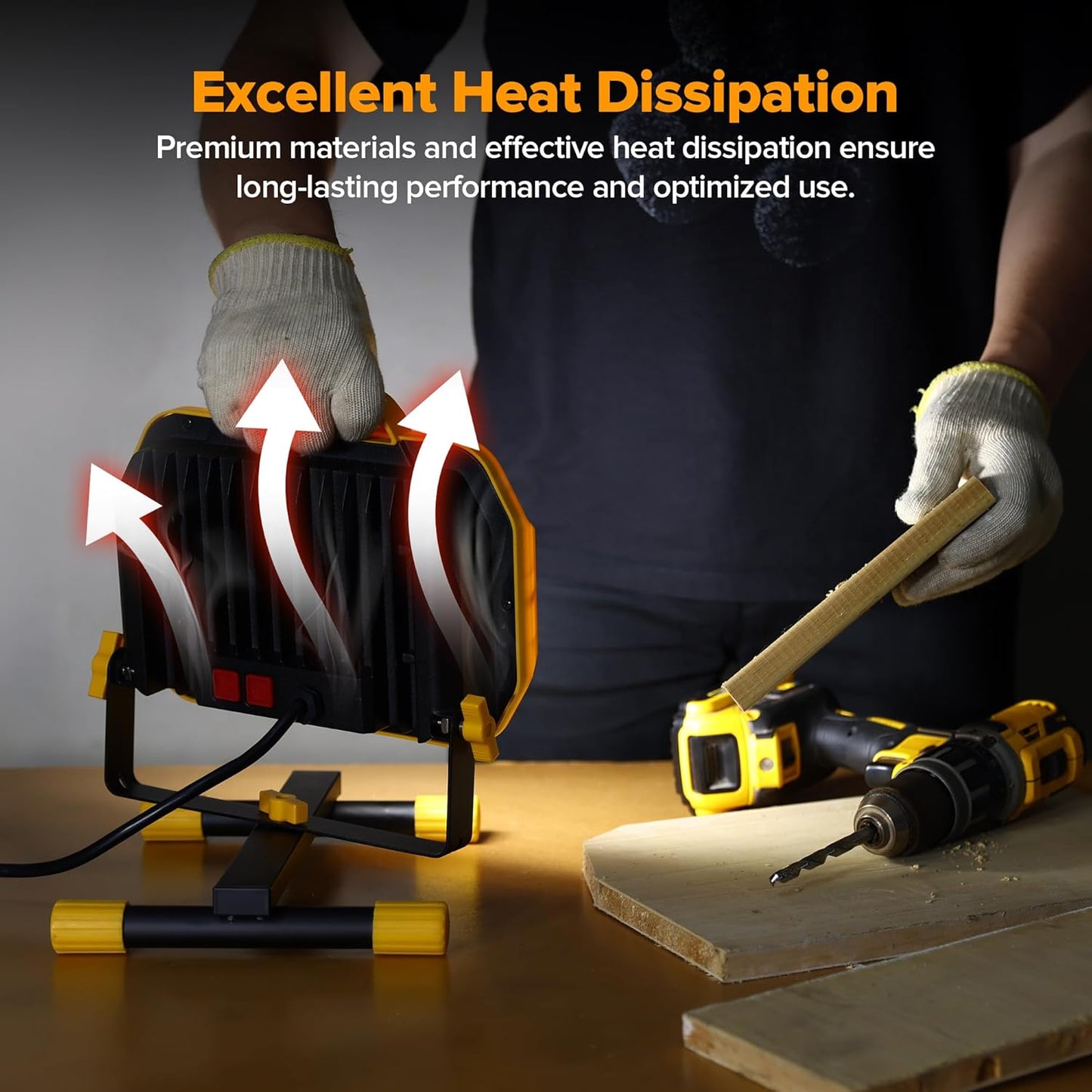 LUTEC 12500 Lumen LED Work Light, Dimmable Flood Lights with 3 Brightness Levels, IP65 Waterproof Portable Job Site Lights with Stand and 5 Ft 3-Prong Power Cord for Workshop Garage Construction Site