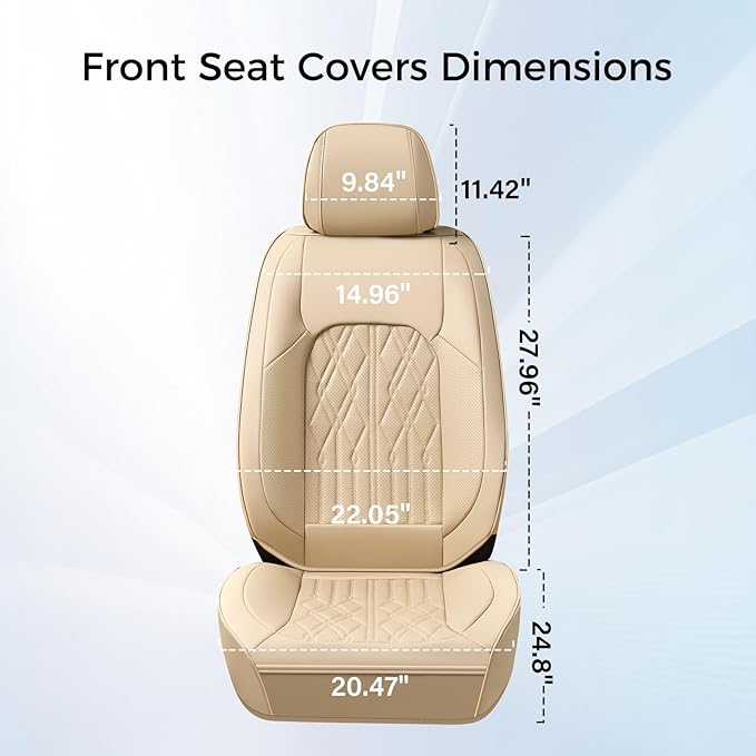 Huidasource Car Seat Covers Full Set, Breathable Leather Seat Cover for Most Car SUV Pickup Truck, Universal Fit for Mazda for Honda for Mini for BMW for Buick for Subaru for Ford(Full Set/Beige)
