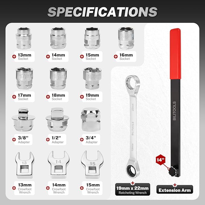 BILITOOLS 15-Piece Universal Serpentine Belt Tool Set, Ratcheting Serpentine Belt Tensioner Tool Kit
