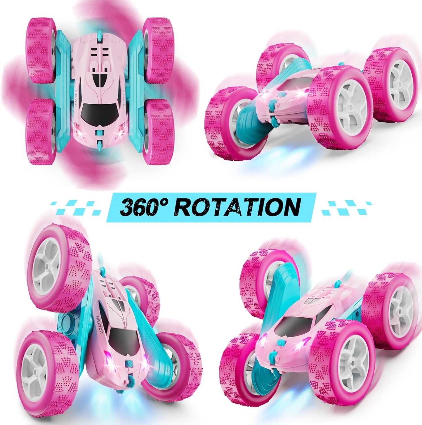 Remote Control Car, Pink RC Cars for Girls, 2.4 GHZ Double Sided RC Stunt Car 360° Rotating Remote Control Crawler with Headlights Cars Toys for 6 7 8 9 10 11 12 Girls Birthday