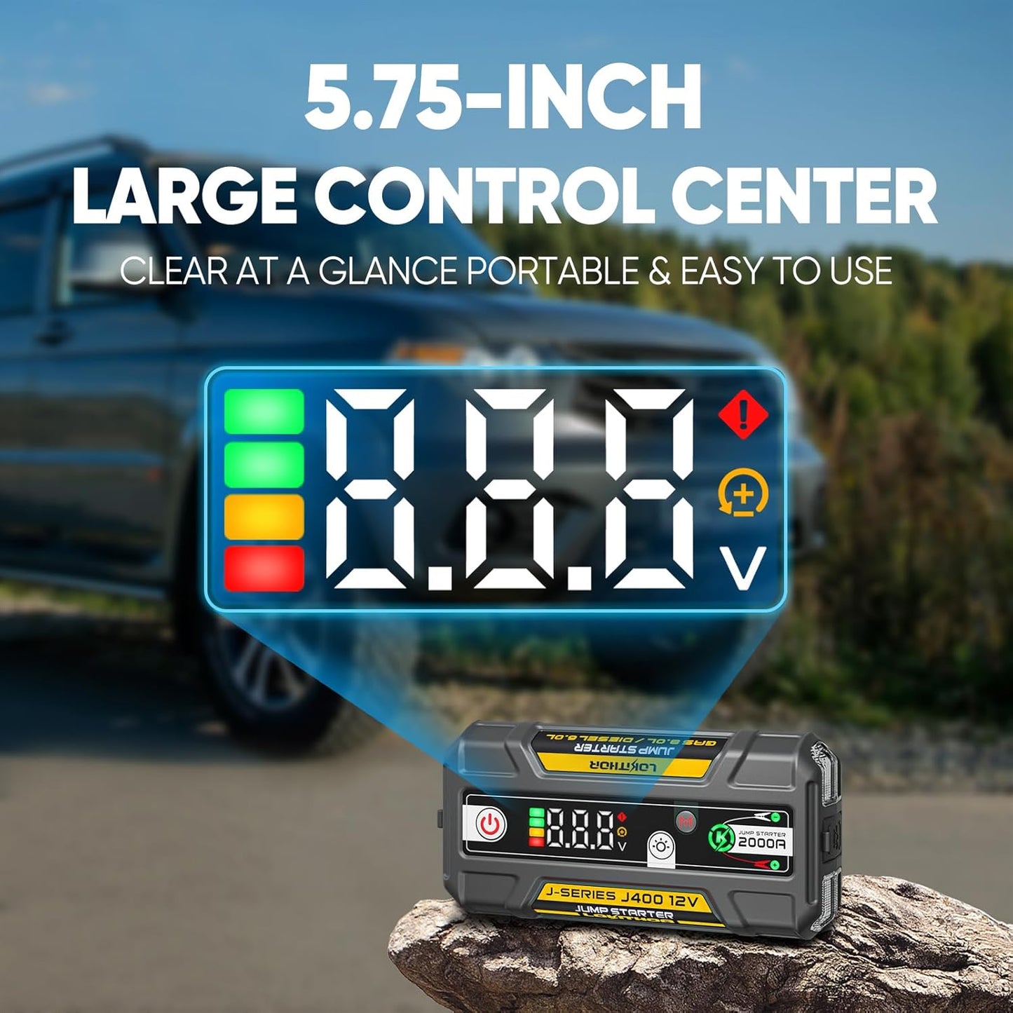 J400 Jump Starter with ConnectMax Tech, 2000A 12V Battery Jumper Starter Portable, Lithium Jump Box and Jump Pack for Up to 8.0-Liter Gas and 6.0-Liter Diesel Engines, Smart Digital Screen