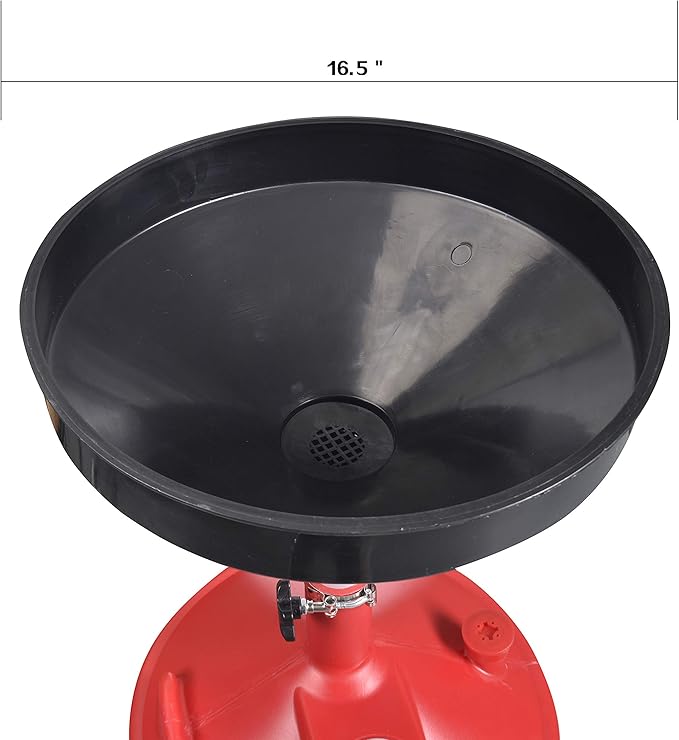 8 Gallon Portable Oil Drain,Industrial Fluid Oil Drain Tank With Wheels and Adjustable funnel height. Red