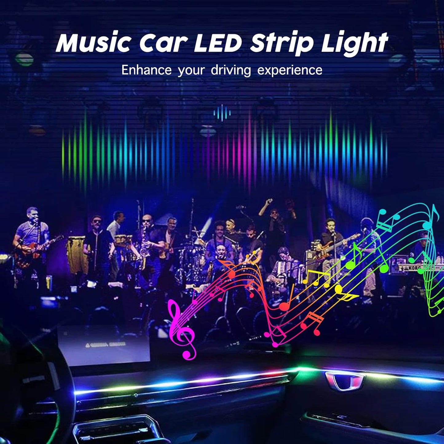 Interior Car LED Lights, RGB Dream Color Acrylic LED Lights for Car, Ambient Lighting Kits with Wireless APP and RF Remote Control, Music Sync Dynamic Chasing (10 in 1)