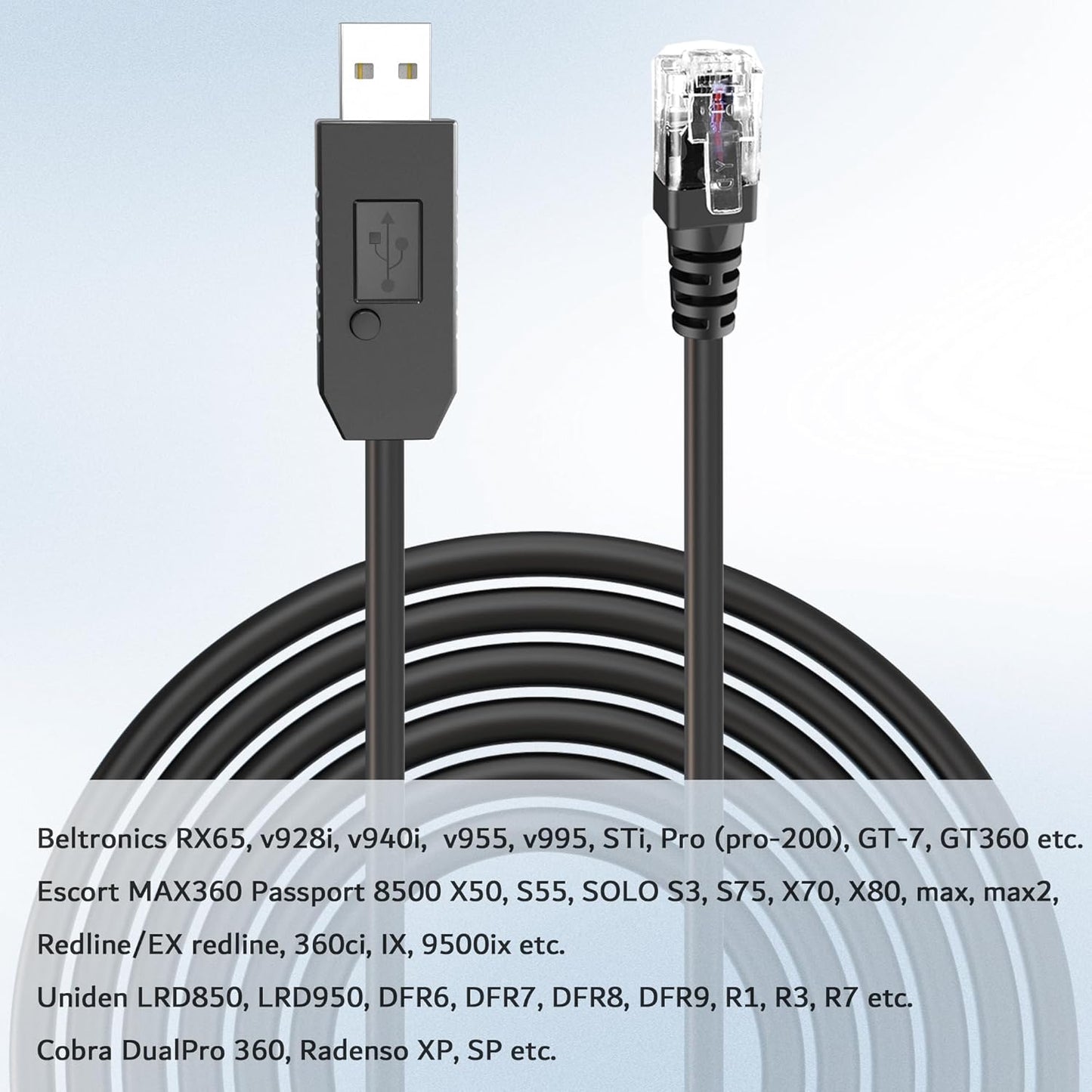 Radar Detector Cable, USB to RJ11 Plug Power Cord with Mute Function,Replacement Power Cable,for Escort Smart MAX 360 Passport Cobra 360 Unide R1/3/4/DFR8/9 Radenso XP etc Radar Detector.