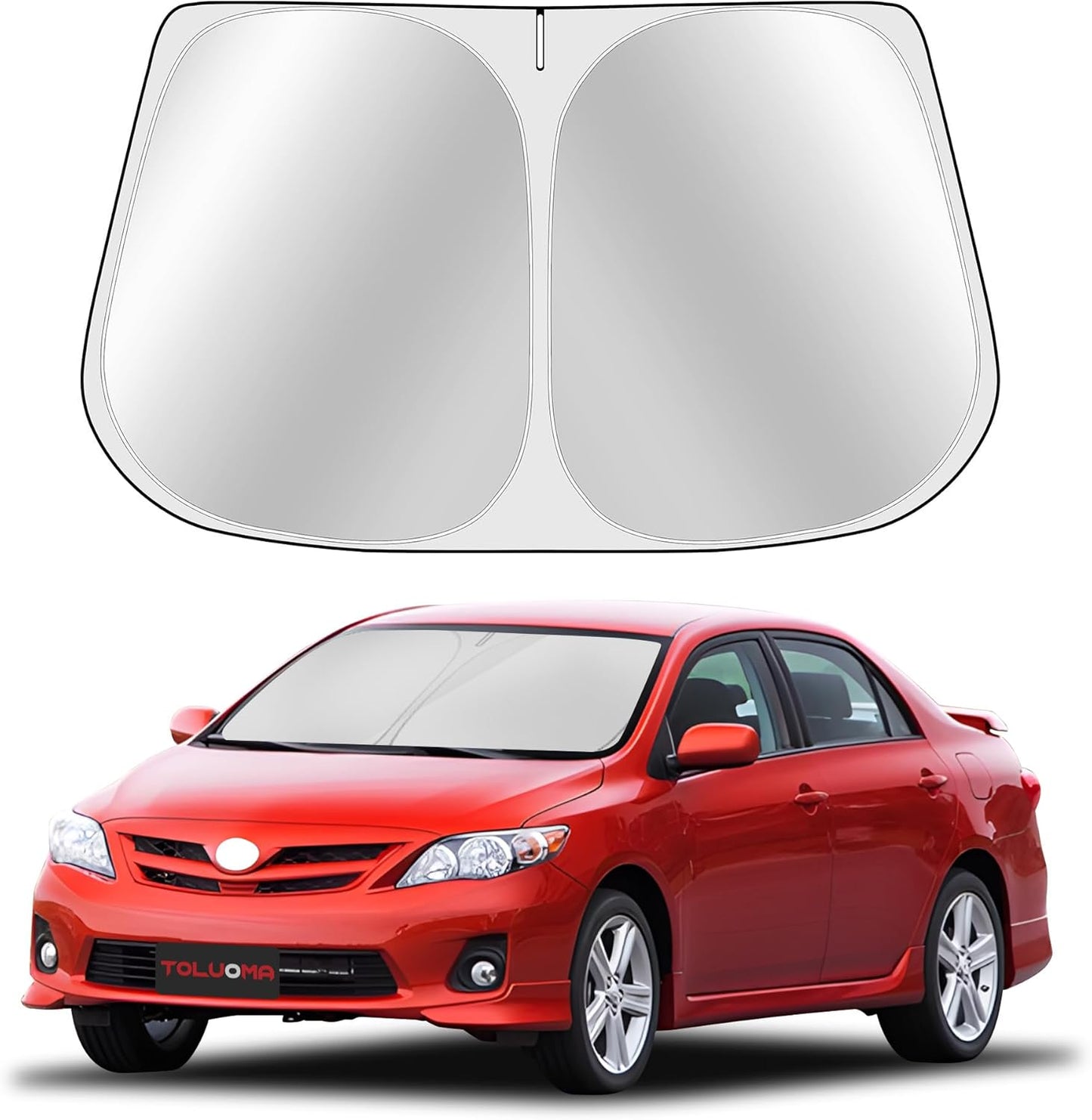 Custom Fit Windshield Sun Shade for Toyo-ta Corolla 2009-2013 - Full Coverage, 210T Reflective Fabric, Double-Layer Design - Blocks 99% UV Rays, Keeps Car Cool, Easy to Install and Store