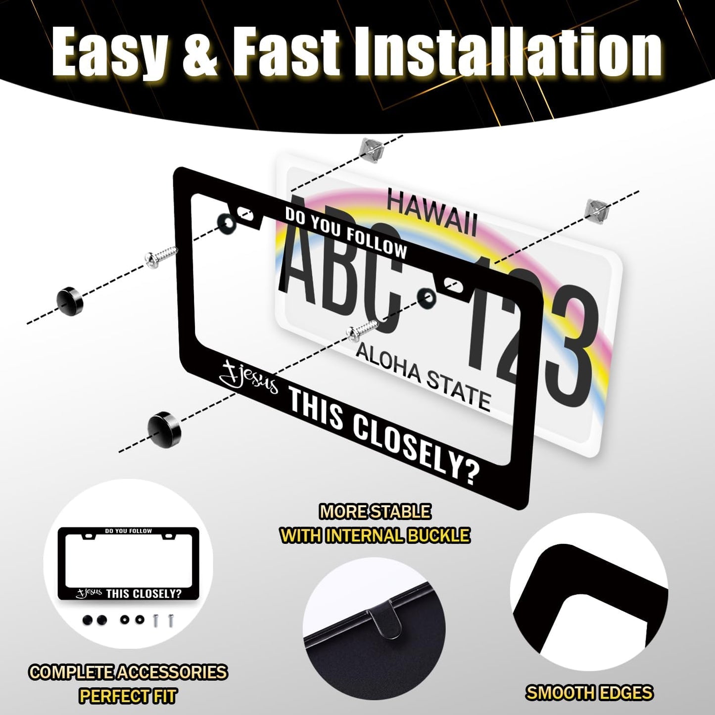 Jesus License Plate Frame Do You Follow Jesus This Closely License Plate Stainless Steel Christian Car Accessory Funny License Plate Decoration Men Women Size 12.2" x 6.2" with Screws