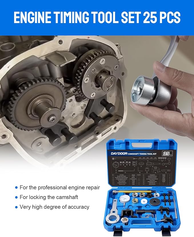 DAYDOOR Camshaft Crankshaft Engine Timing Tool Kit with Storage Case Compatible with Audi VW VAG 2006-2018 EA888 1.8 2.0 TSI TFSI T10355 T10060A T10352 T10368 T40011 T40196 T40268-25 PCS