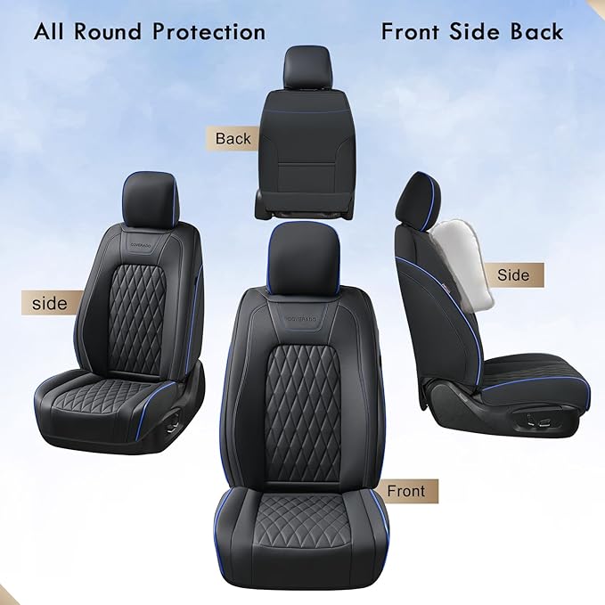 Coverado Leather Ford F150 Seat Covers Full Set, Automotive Seat Covers for Pick-up Truck, Waterproof Cushion Cover for 2015-2025 F150 and 2017-2025 F250 F350 F450 (Blue line)