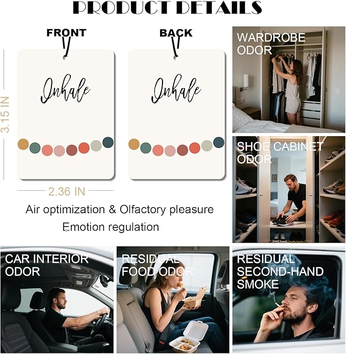 Mindfulness Car Air Fresheners - 'Inhale, Exhale, Relax, Smile' Quotes, 4 - Pack Ideal Decor & Gift for Wellness Seekers, for Car, Closet & Home