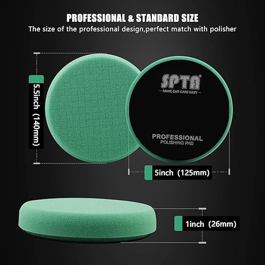 Green T120 Heavy-Cut Foam Polishing Pad, 3Pc 5.5 Inch Buffing Polishing Pads for 125mm Backing Plate Compound Buffing Sponge for Car Buffer Polisher Compounding, Polishing and Waxing -FPTSS5G-3