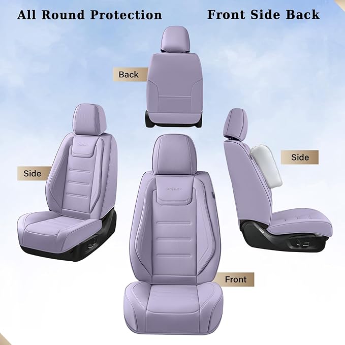Coverado Car Seat Covers, Front Covers for Cars, Car Seat Cover Front Seats, Car Seat Protector Waterproof, Leather Car Seat Cushion, Universal Interior Covers Seat Protectors for Most Cars Purple