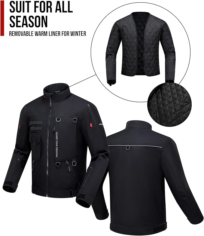 Motorcycle Jacket, CE Certified Class A, Winter Windproof Riding Jacket for Cold Weather with Removable Warm Liner L