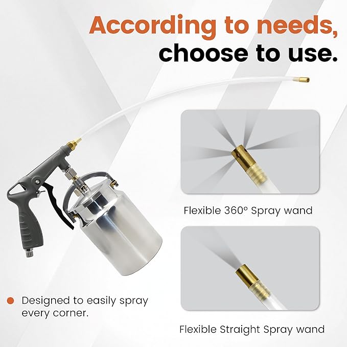 Undercoating Spray Gun Kit with 1000CC Suction Aluminum Cup, Straight & 360° Spray Hose with Connector and Barometer for Truck Bed Liner Coating Car Chassis, Rubberized Coating and Rust Proofing