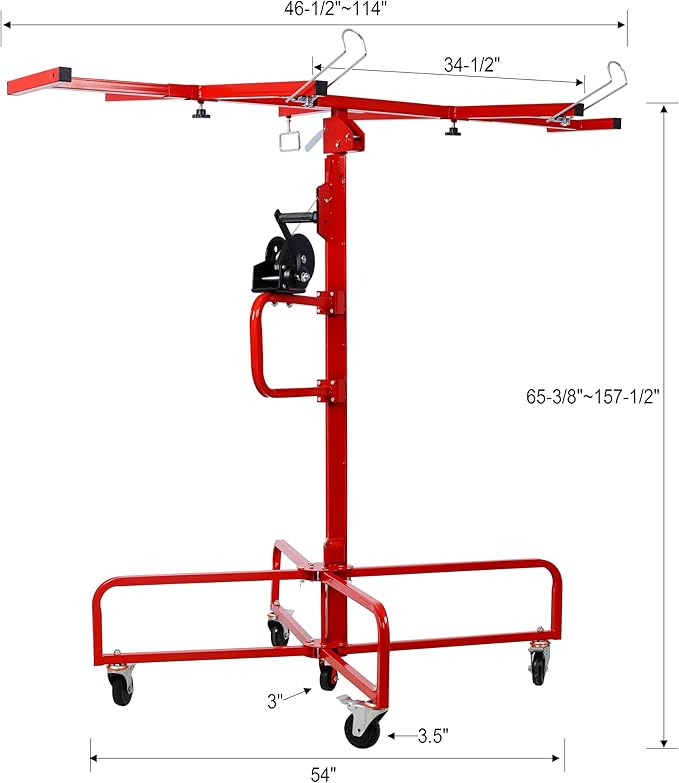 13FT Drywall Lift Sheetrock Lift, 150LBS Drywall Lift Panel Hoist with 4 Lockable Wheels for Ceiling, Drywall Rolling Lifter Panel, Drywall Jack Lift for Home & Commercial Use, Red