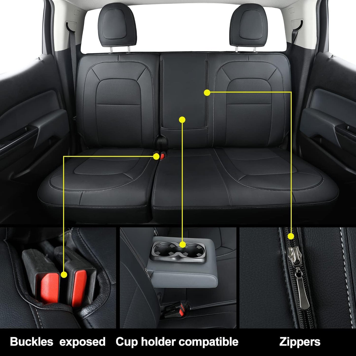 LUCKYMAN CLUB Chevy Colorado Seat Covers, fit for 2023 2024 2025 Colorado Crew Cab Z71 LT ZR2 Work Truck with Faux Leather (Black)