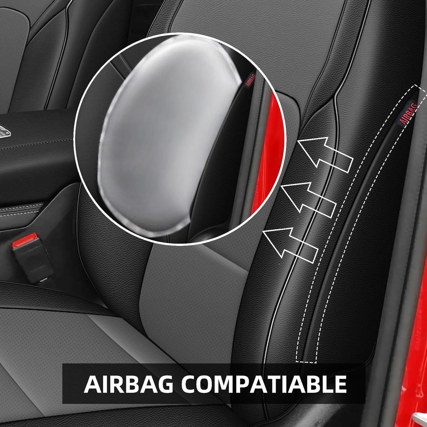 AOMSAZTO Custom Fit Seat Covers for Ram 1500: 2019 2020 2021 2022 2023 2024 2025 Faux Leather Car Seat Covers Full Set Black+Gray