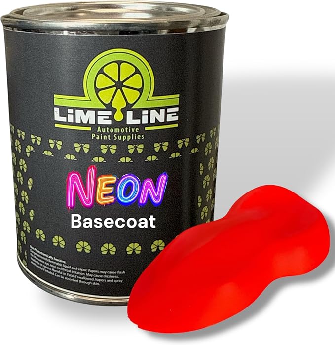 LiME LiNE Automotive Neon Basecoat Paint - Custom Paint for Cars, Trucks and Motorcycles Mix 1:1 with Urethane Reducer (Neon Red, 1 Quart)