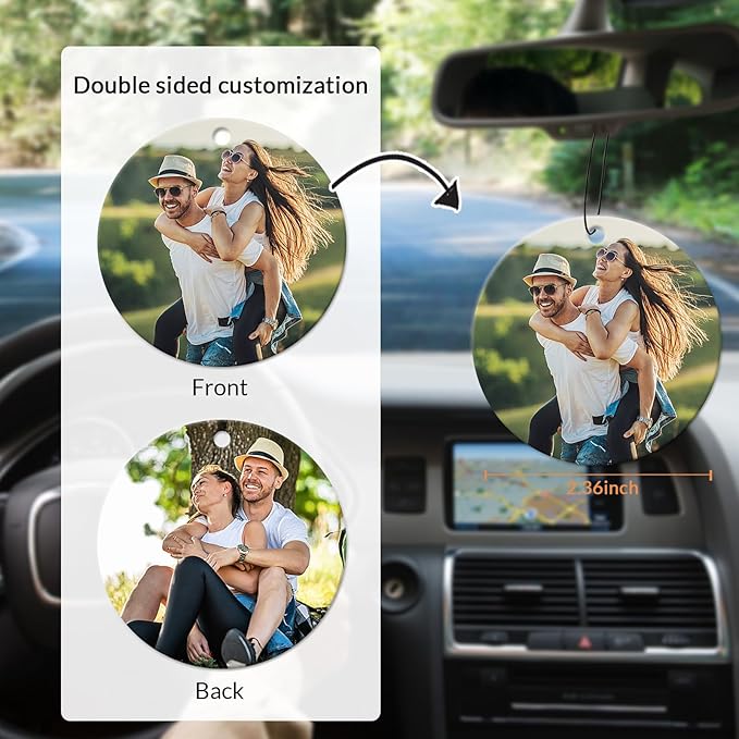 Custom Air Fresheners with Picture,Double-sided Custom Photo Air Freshener,Personalized Car Mirror Decor Hanging,Car Hanging Ornament (Round)