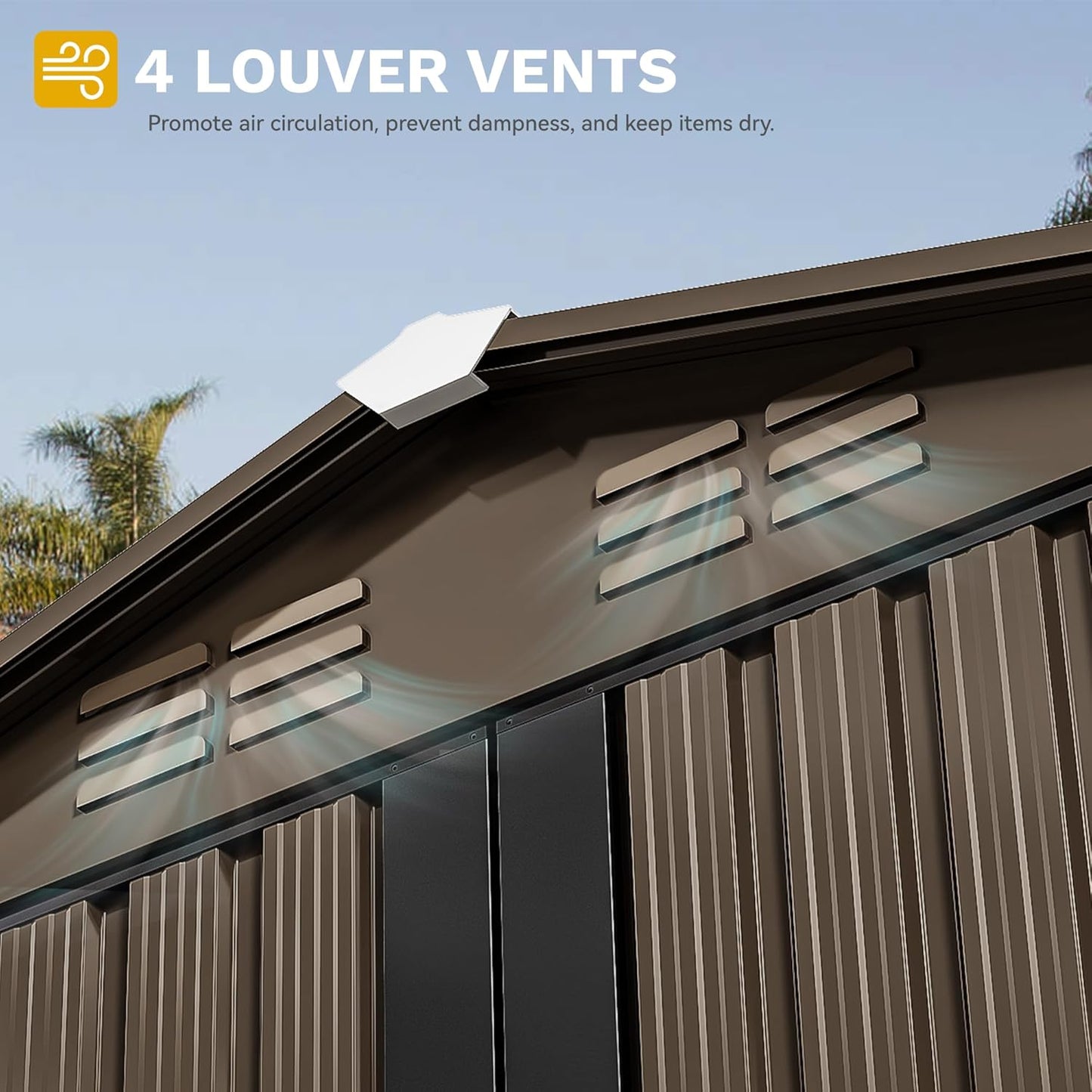 DWVO 6x4ft Storage Shed for Outdoors, Metal Sturdy Weatherproof Tool Locker with Secure Door and Ventilation for Equipment, Mowers, Bikes, Outdoor Spaces, Brown