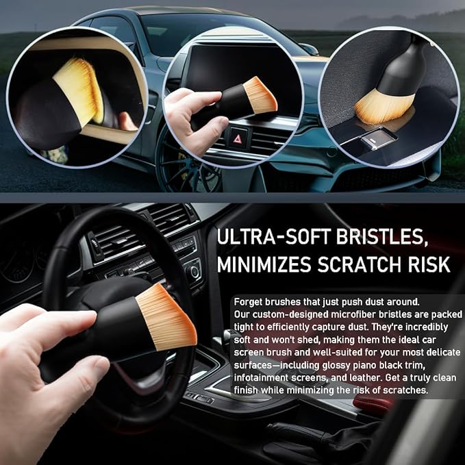 Cheeris, 2 Pack Car Interior Detailing Brush & Car Screen Brush Kit, Ultra-Soft Bristle Duster for Dashboard, Air Vents, Leather & Screens - Auto Cleaning & Dusting Tool, Infotainment Screen Brush
