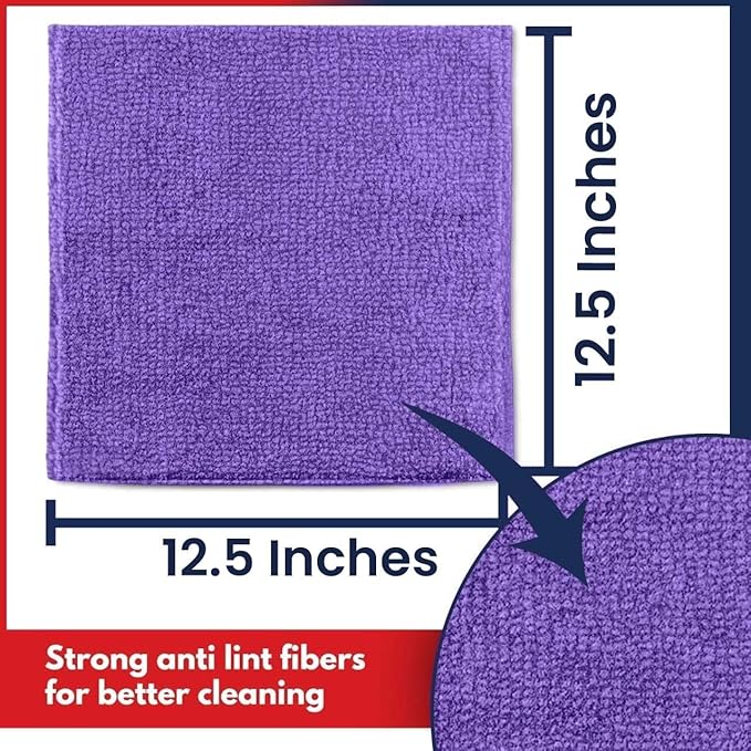 USANOOKS Microfiber Cleaning Cloth - 1200 Washes, Ultra Absorbent Towels Grip Root Weave Grime - 12pack - Purple