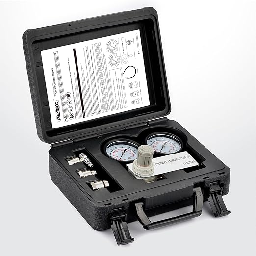 Cylinder Leak Tester Kit, Dual-Gauge 0-100PSI/700kPa, Locate Leak Sources Fits 10-18mm Spark Plugs Gas Engine Diagnostic Tool
